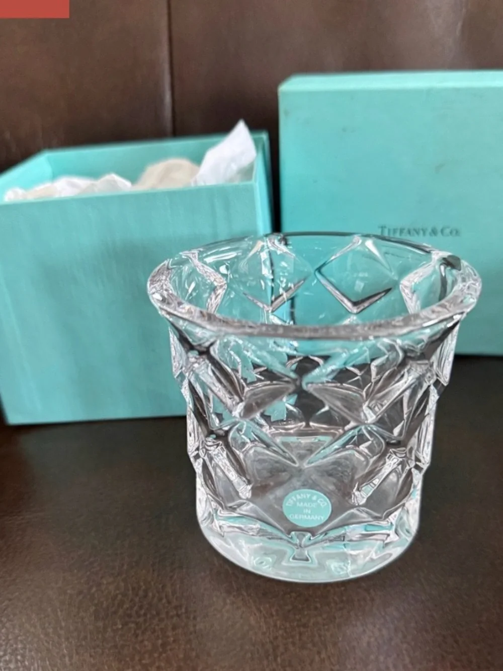 NIB Tiffany & Co. New diamond cut crystal large votive candle holder